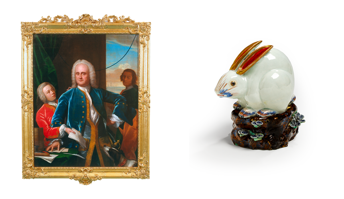Jan Albert Sichterman mit seine beiden Söhnen, Jan Albert und Gerrit Jan & Hase auf einem Fels