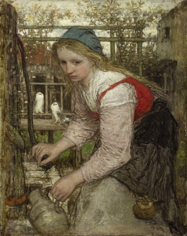 Matthijs Maris (Den Haag 1839 - 1917 Londen), Girl at the pump, 1872