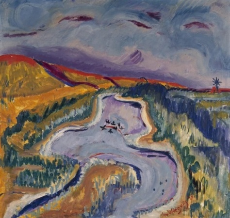 Jan Wiegers, Pond with ducks behind dyke of Ameland, Collectie Stichting De Ploeg