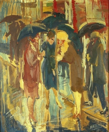 George Martens, Tratsch im Regen, Sammlung Stichting De Ploeg