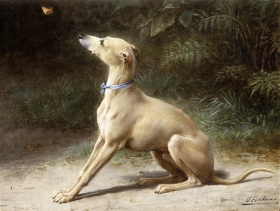 Italiaanse windhond met vlinder, Otto Eerelman, 1859 - 1926