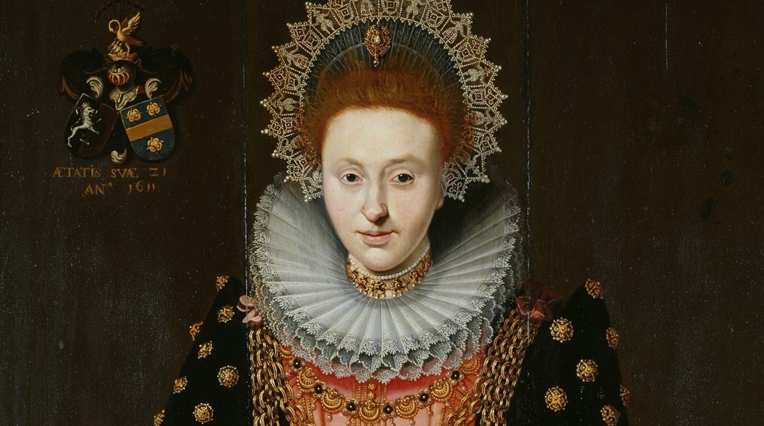 Josina Manninga, 21 jaar, 1611 (detail), collectie Groninger Museum, te zien in de Menkemaborg Uithuizen, Fries-Groningse meester