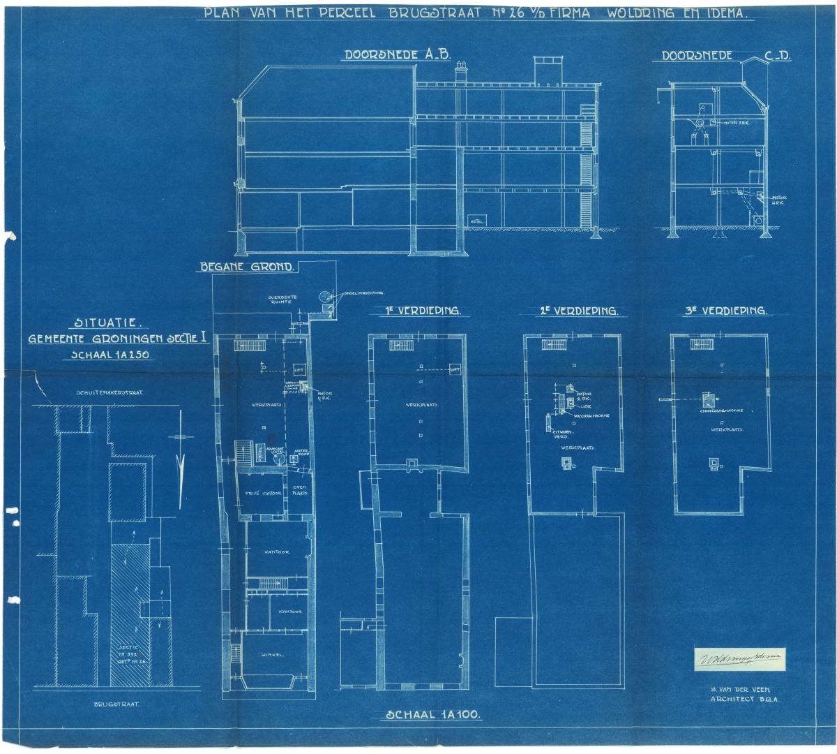 Blauwdrukken van de gebouwen van Museum aan de A. Collectie Groninger Archieven