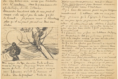Brief van Vincent van Gogh aan Theo van Gogh met schets van Zaaier met ondergaande zon (verso) Vincent van Gogh, c. 21 november 1888