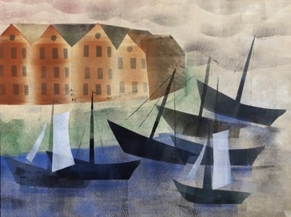 Haven met Zeilboten, Hendrik Nicolaas Werkman, 1944