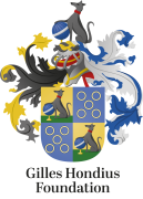 Hondius wapenschild met schilddekking en naam