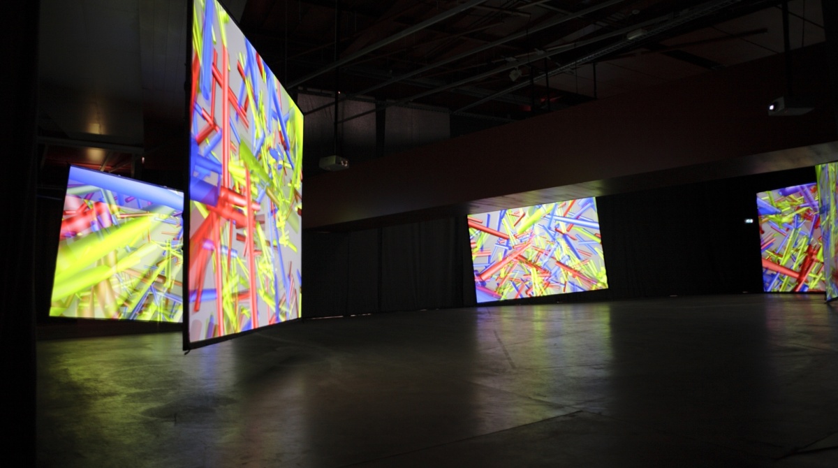 Peter Struycken, Dynamisches Farbbild zur Musik …explosante-fixe…(1971-1993) von Pierre Boulez, 2004-2007, Coop Himmelb(l)au-Pavillon, Groninger Museum