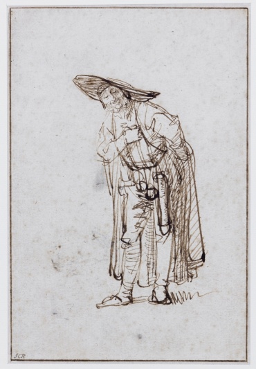 Toegeschreven aan Rembrandt, Een acteur als Pantalone, ca.1636-1640 tekening, pen en penseel met bruine inkt op wit papier