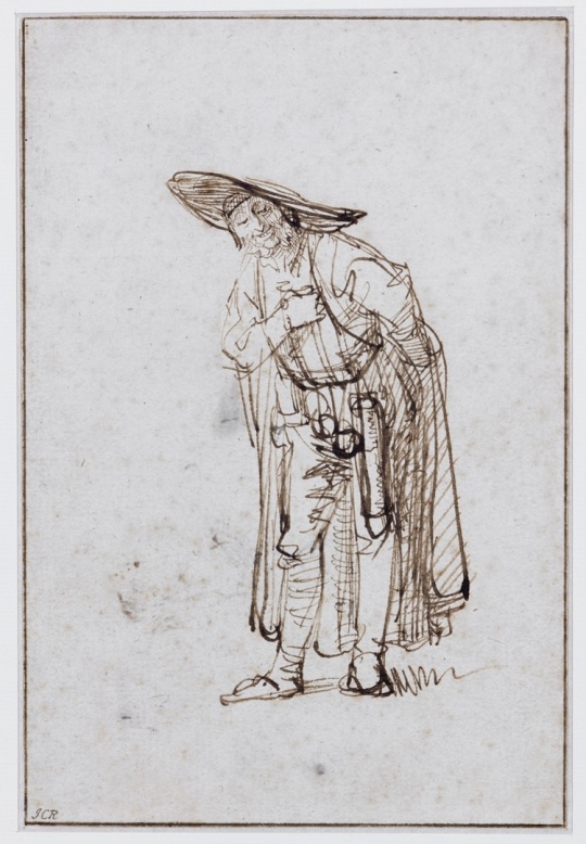 Attributed to Rembrandt, Actor in the character of Pantalone ca. 1636-1640, drawing, pen and brush with brown ink on white paper