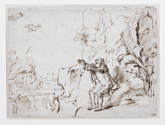 Attributed to Rembrandt, Elisha fed by the ravens, ca. 1626-1669, drawing, pen with brown ink on white paper
