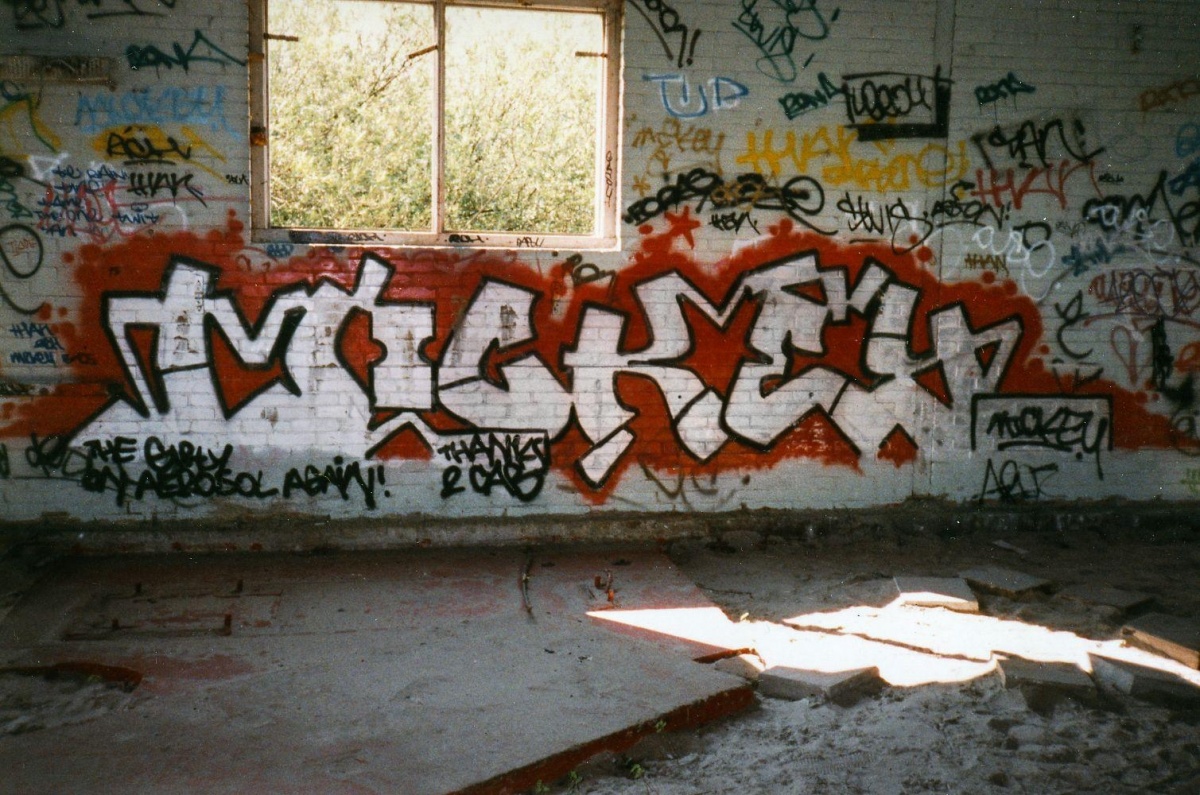 Graffiti in Groningen Mickey ESA Hall of Fame Admiraal de Ruyterlaan 1988 Aileen Middel fotograaf