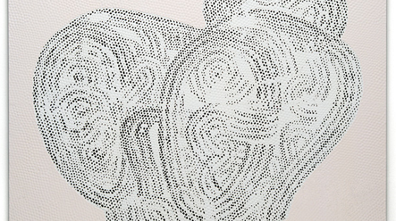 Bernadet ten Hove, The Seat wih the Clearest View, 1999. (Oilstick en lakverf op hamerslagplaat, 130 x 130 cm)