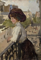Isaac Israëls Vrouw op balkon z.j. Olieverf op doek 55,5 x 38,5 cm. Collectie Groninger Museum, legaat van wijlen de Heer J. A. Wreesman, Groningen