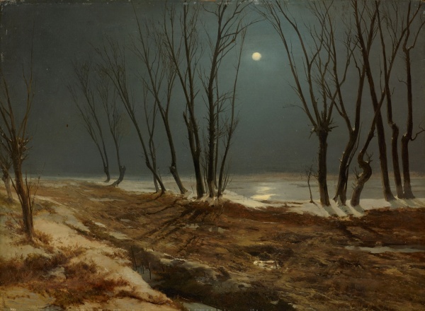 Carl Blechen, Landweg im winter bei Mondschein