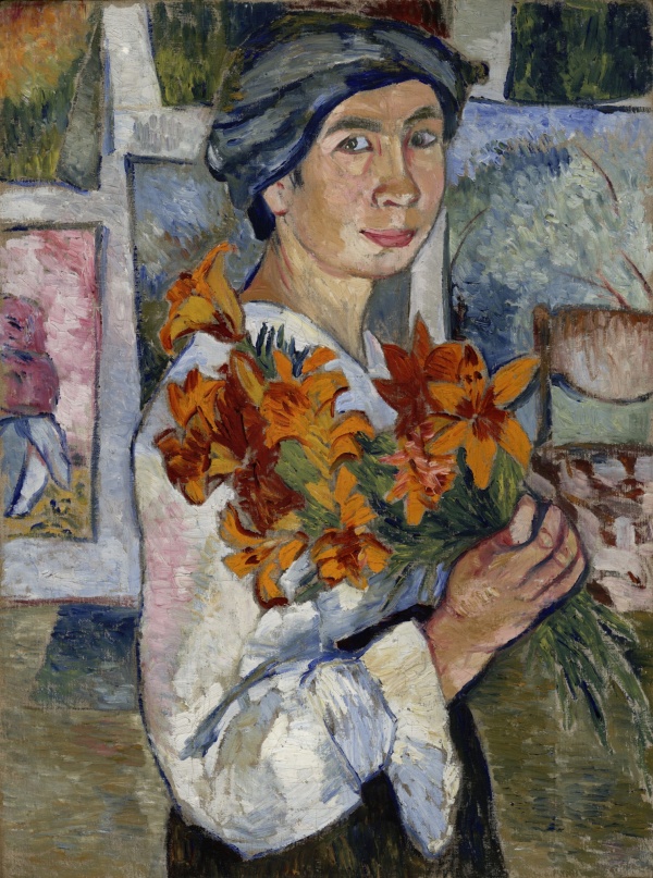Gontsjarova, Self Portrait with Yellow Lillies